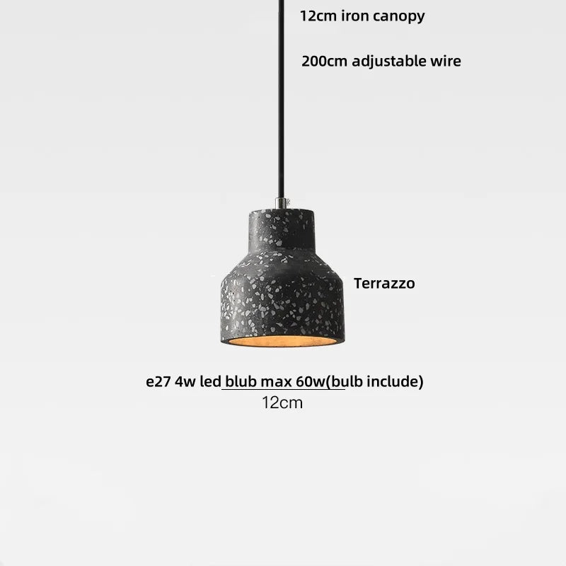 Black Terrazzo Stone LED Pendant Lamp Modern Nordic Hanging Lights