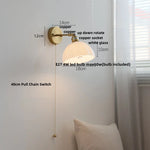 White Glass LED Wall Light with Pull Chain Switch, Japanese Style Hallway Lamp