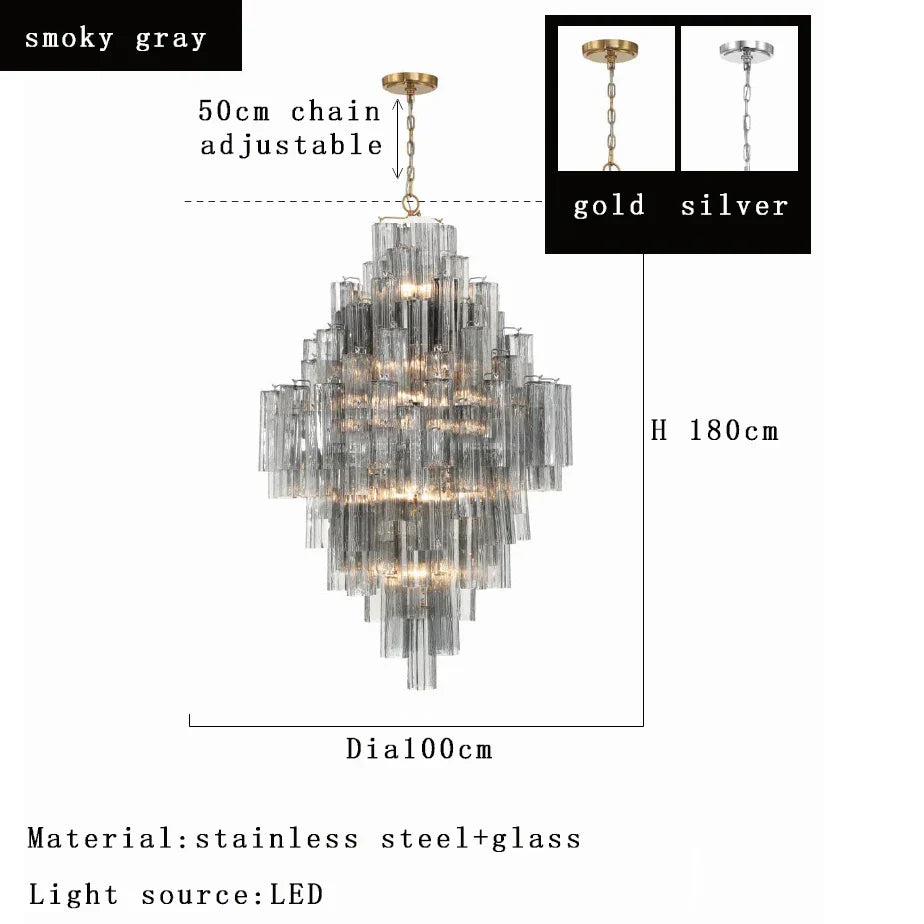 Classic Gray Glass Large Pendant Light - Vintage Lobby Hanglamp Lamparas