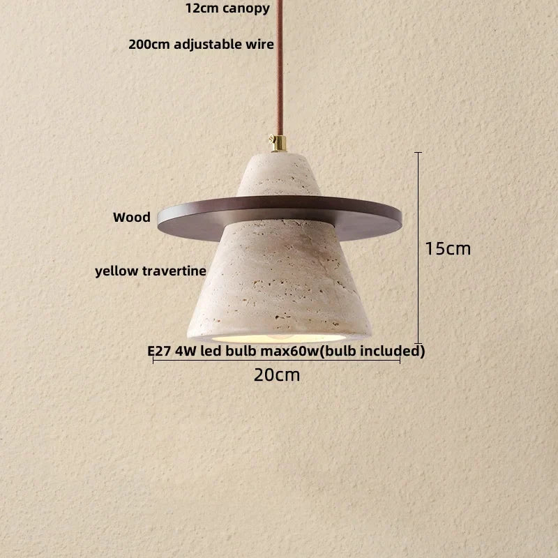 Yellow Travertine Wood LED Pendant Lamp - Nordic Modern Living Dining Room Light
