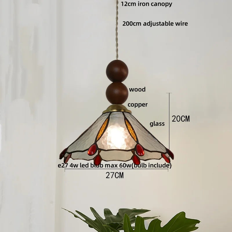 Afralia™ Copper LED Pendant Lamp Wood Globe Glass Nordic Modern Tiffany Hanging Lights