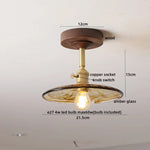 Amber Glass LED Ceiling Light Modern Wood Canopy Kids Room Fixture