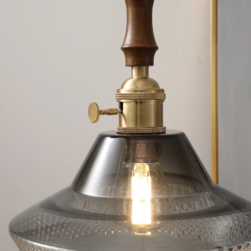 Wood Copper LED Pendant Light - Nordic Hanging Lamp for Bedroom Dining Hallway