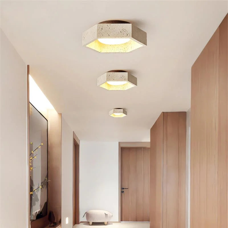 White Glass LED Ceiling Light Fixture Stone Base Plafond Lamp