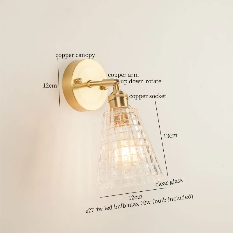 Afralia™ Striped Glass LED Wall Sconce Copper Arm Vintage Lampara Pared