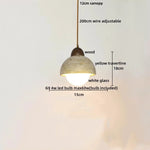 White Glass LED Pendant Lights Modern Yellow Travertine Wood Hang Lamp
