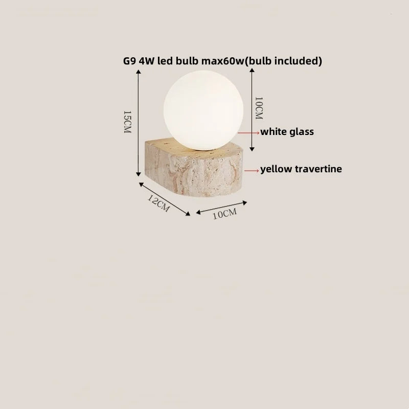 Yellow Cave Stone LED Wall Lights for Modern Spaces, Glass Globe Sconce.