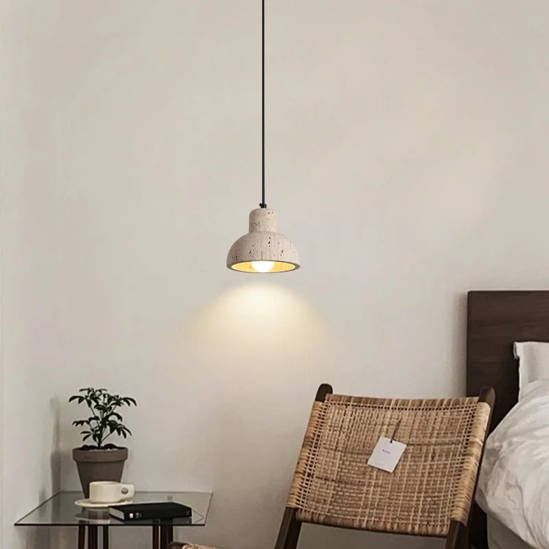 Afralia™ Wabi Sabi Stone LED Hanging Lamp Yellow Travertine Vintage Pendant Lighting