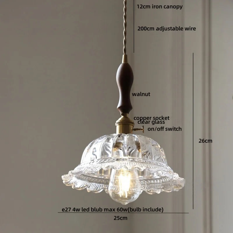 Afralia™ LED Walnut Wood Pendant Light Clear Glass Copper Switch Decor