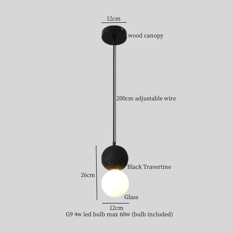 Afralia™ Black Travertine LED Pendant Lamp for Modern Interior Lighting