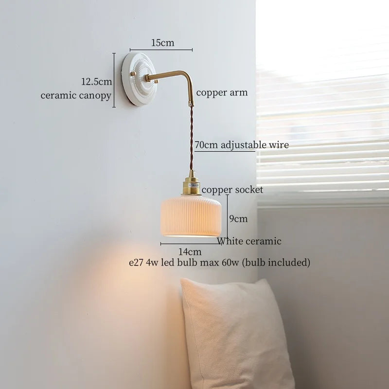 Afralia™ Copper Arm Vintage LED Wall Lamp 70CM Adjustable Wire Living Room Bedroom Light