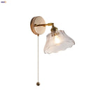 Copper LED Wall Lights with Glass Shade & Pull Chain Switch
