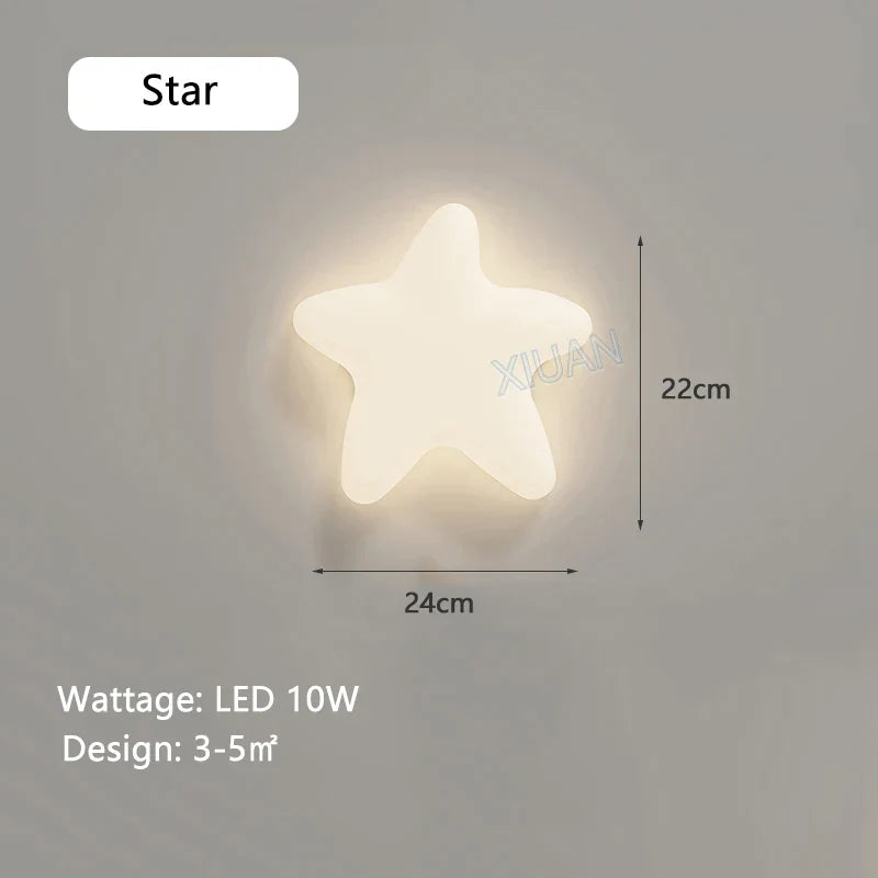 Star Shape Wall Lamp Kids Room Nursery Lighting - White Cloud Theme