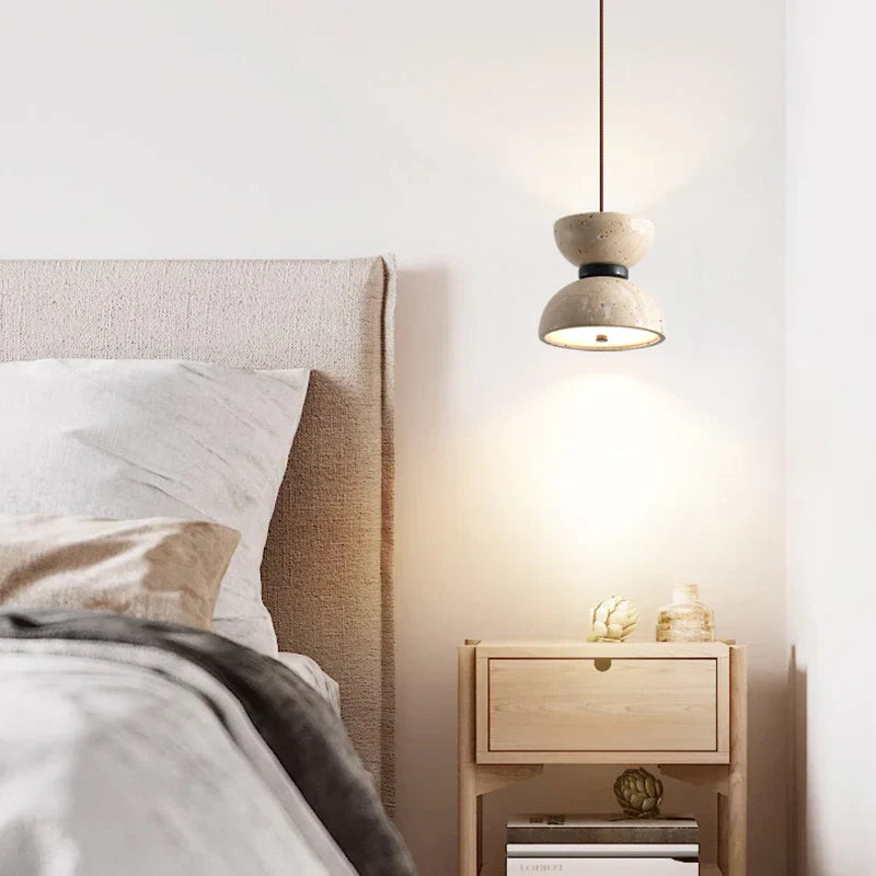 Yellow Travertine LED Hanging Pendant Light for Home Decor Bedroom Dining Living Room