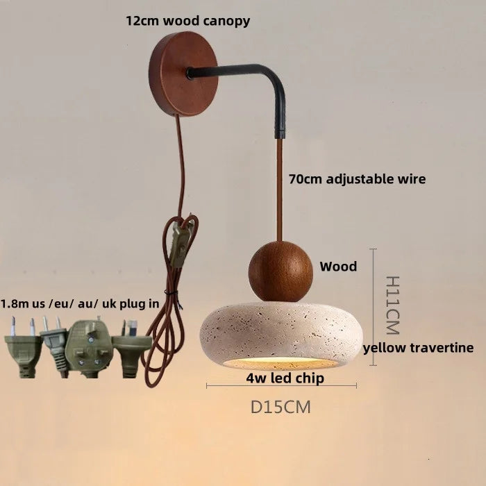 Afralia™ Nordic Wood LED Wall Sconce Yellow Travertine Stair Light