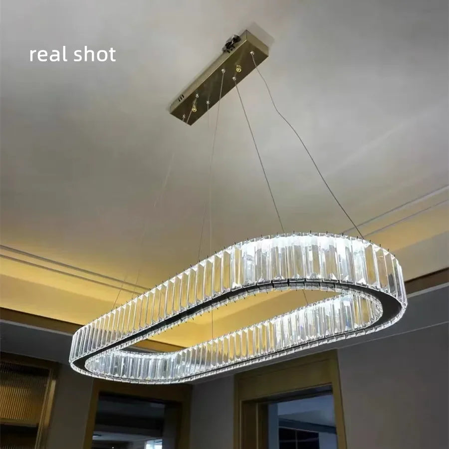 Crystal Chandelier Pendant Lights Dimmable LED Oval Lustre Hang Lamp