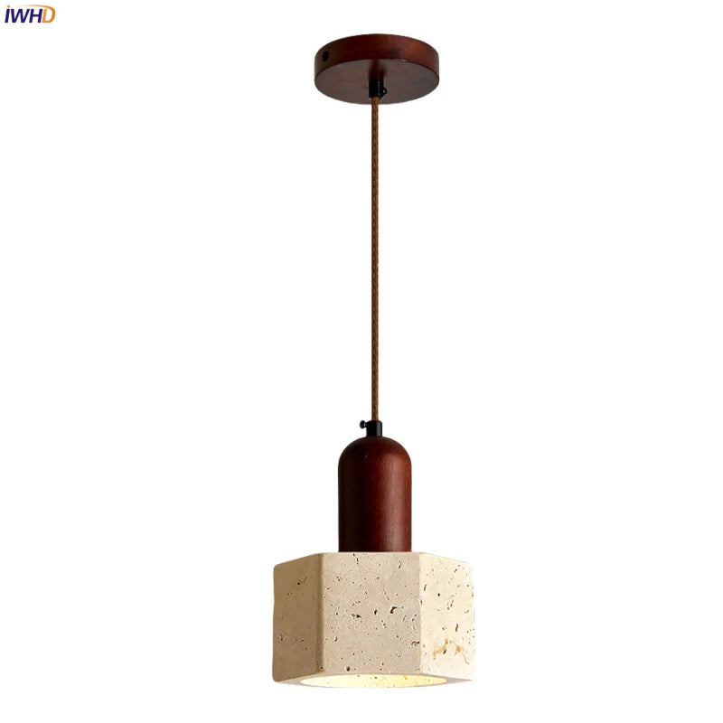Yellow Travertine LED Pendant Lights | Mid Century Modern Hanging Lamp for Home and Kitchen
