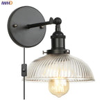 Black LED Wall Lamp Vintage Style Iron Bedside Light Glass Wall Sconce