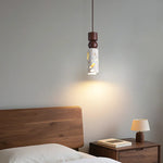 Afralia™ LED Terrazzo Pendant Lamp White Stone Wood Hanging Light