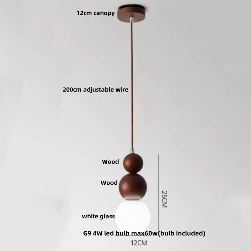 Yellow Travertine Wood LED Pendant Lamp - Nordic Modern Living Dining Room Light