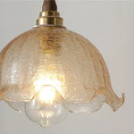 Amber Glass LED Pendant Lamp with Walnut Wood Accent - Modern Nordic Hanging Light