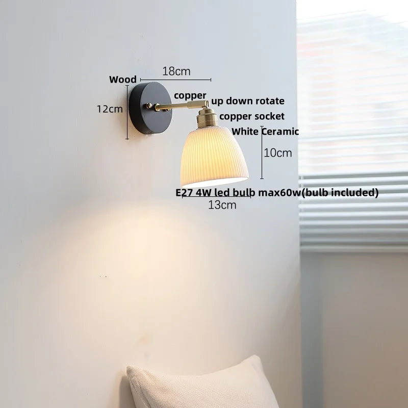 Wood Copper Wall Sconce Modern LED Fixture Bedside Lamp Bar Rotate Black