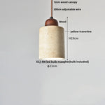 Afralia™ Wabi Sabi LED Pendant Light - Yellow Travertine Brown Wood - Modern Stone Hang Lamp