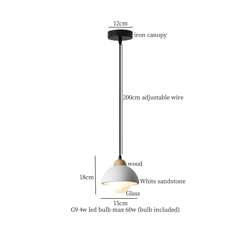 Sandstone LED Pendant Lamp for Home Decor, Japanese Wabi Sabi Hanging Light