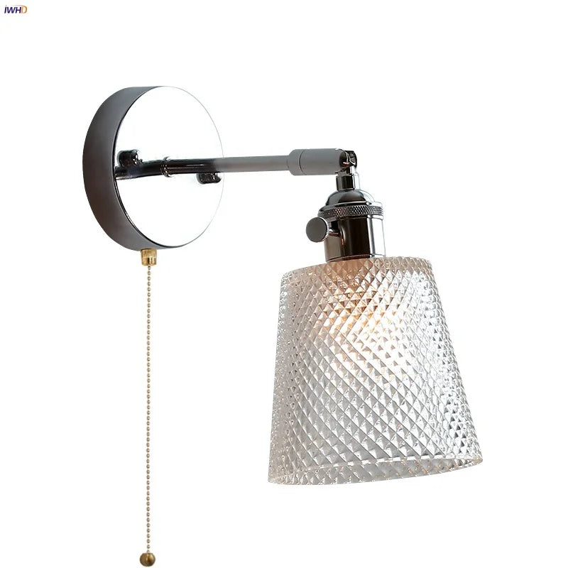 Clear Glass LED Wall Sconce Pull Chain Modern Light Fixtures