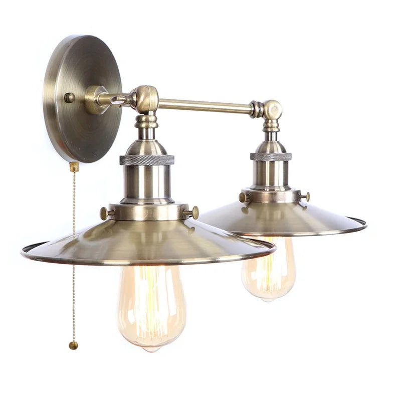 Vintage LED Wall Lamp with Pull Chain Switch, 2 Heads Industrial Sconce