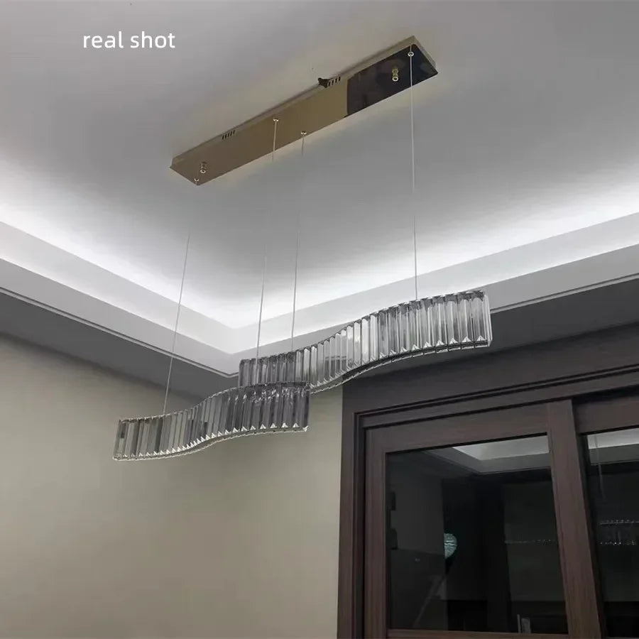 S Wave Steel & Crystal Dimmable LED Pendant Lights