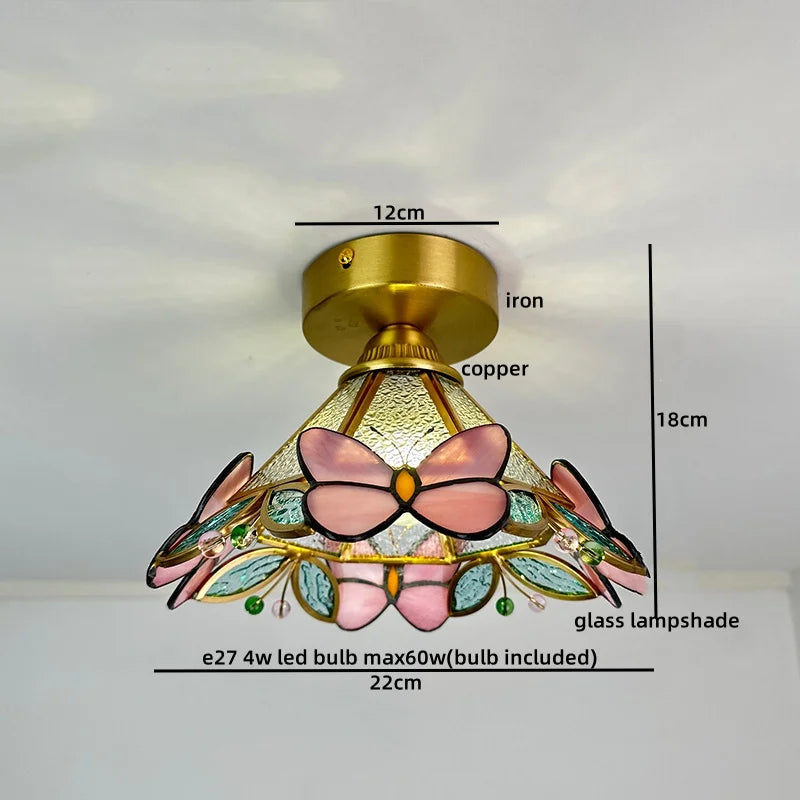 Modern Glass Copper LED Ceiling Light Fixture for Balcony, Living Room, Porch.