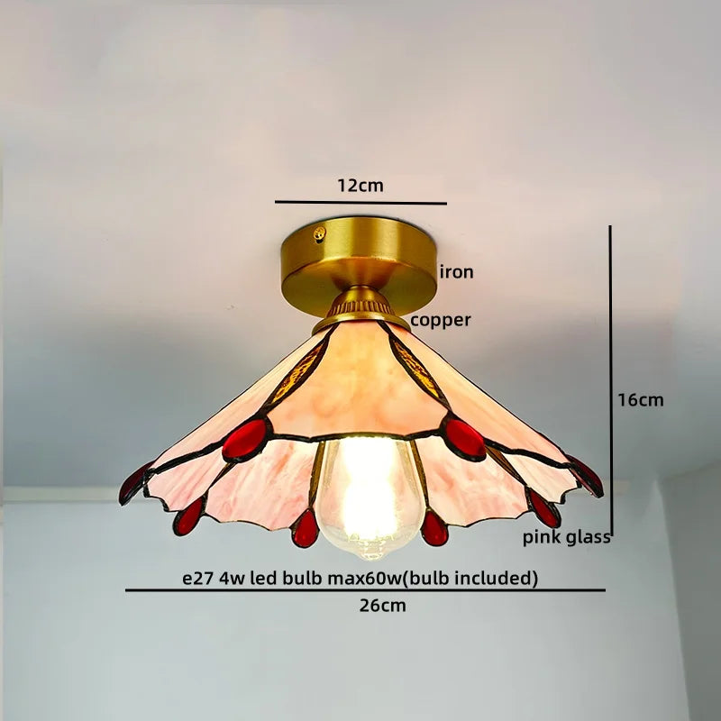 Modern Glass Copper LED Ceiling Light Fixture for Balcony, Living Room, Porch.