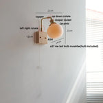 Afralia™ Globe Ceramic Walnut Wood Wall Light with Pull Chain Switch and Rotatable Design