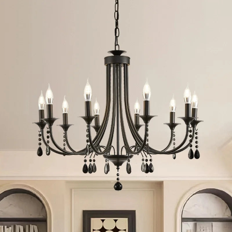 Black Metal Crystal Chandelier: Artistic LED Lighting for Home Decor