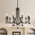 Black Metal Crystal Chandelier: Artistic LED Lighting for Home Decor