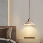 LED Wood Canopy Pendant Lights Yellow Travertine Stone Hanging Lamp