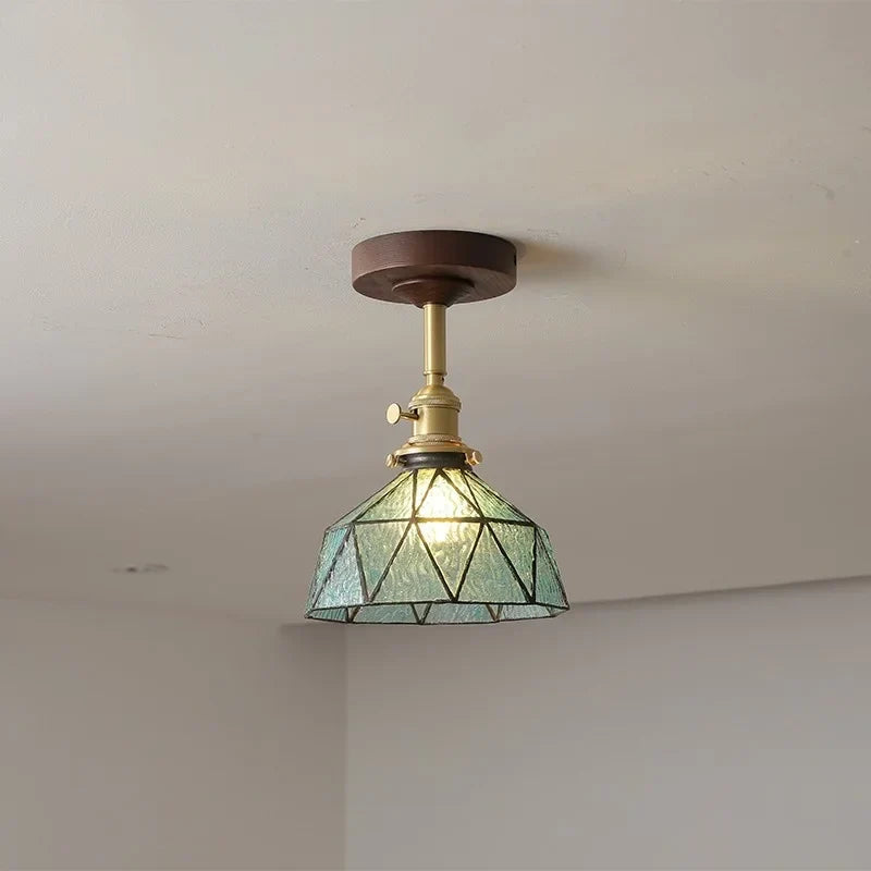 Amber Glass LED Ceiling Light Modern Wood Canopy Kids Room Fixture