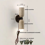 LED Wall Light Fixture Travertine Stone Wood Canopy Bedside Lamp