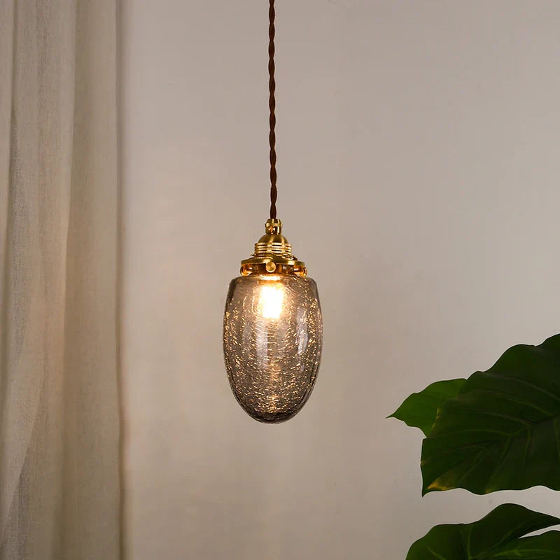 Afralia™ Smoke Gray Glass LED Pendant Light for Home Decor in Brass Finish