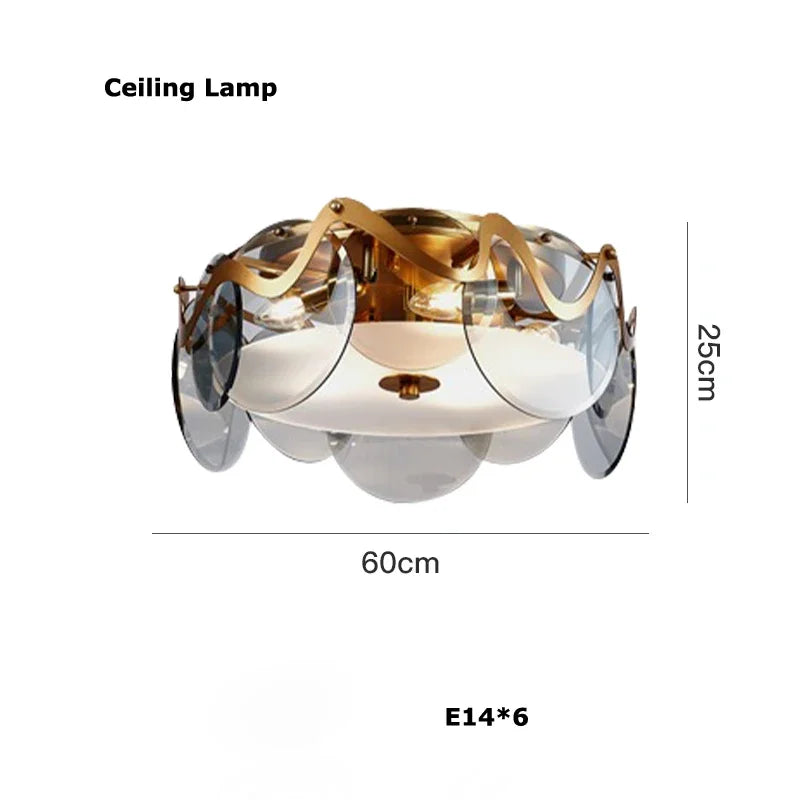 Nordic Gold Iron Pendant Light Disc Chandelier Luxury Glass for Living Room