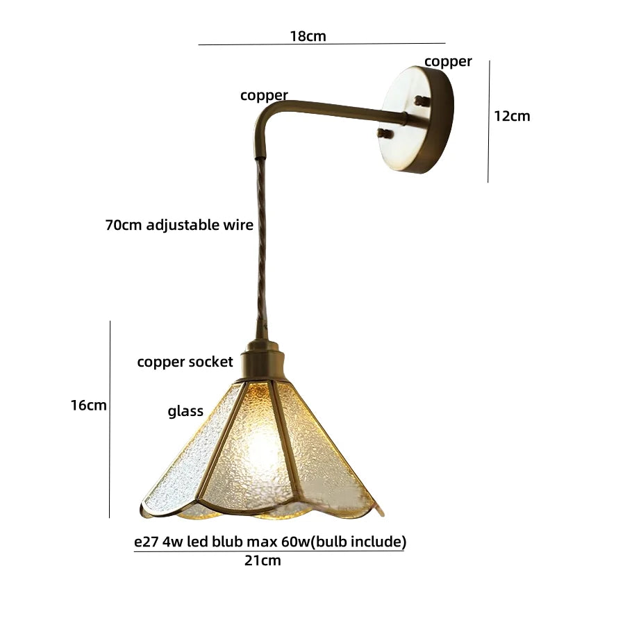 Blue Glass LED Wall Sconce Pull Chain Switch Staircase Tiffany Style Mirror Light