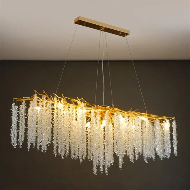 Afralia™ Crystal Tassel LED Branch Chandelier for Dining Room and Home Decor
