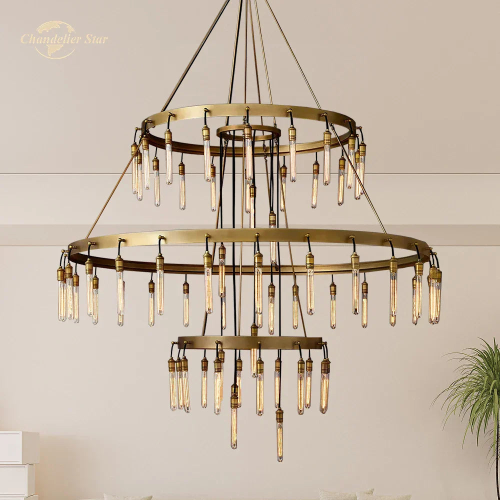 Axis Black Brass LED Round Chandelier for Living & Dining Room