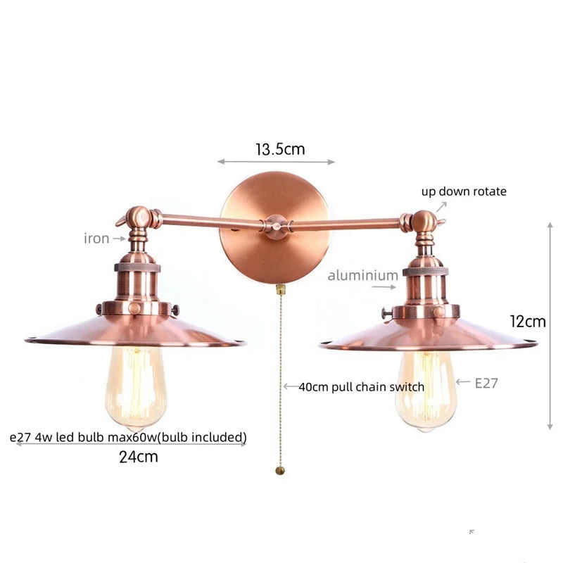 Afralia™ Dual Head LED Wall Light Pink Industrial Bedside Lamp
