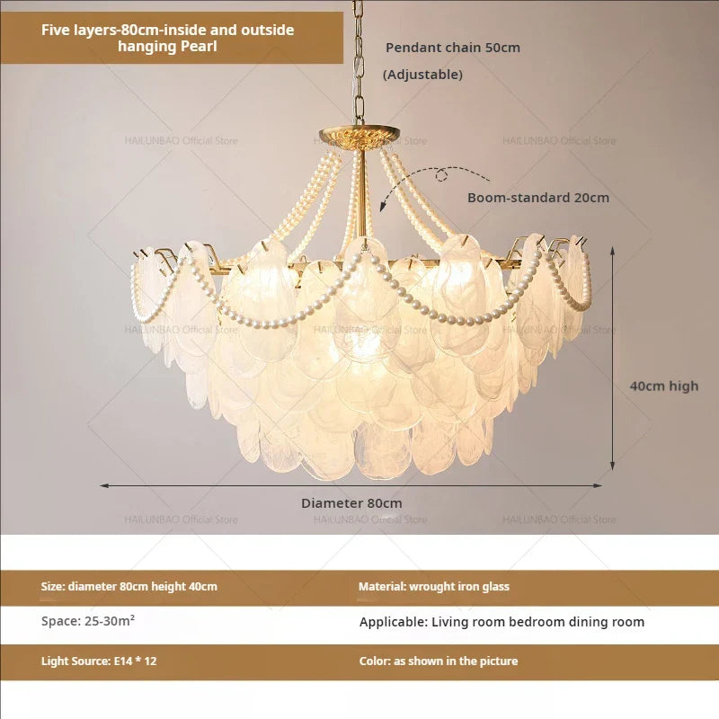 French Chandelier Garden Light with K9 Crystal | Elegant Pearl Shell Design