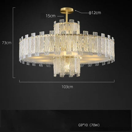 Art Deco Golden Copper Glass Chandelier LED Lighting Fixture