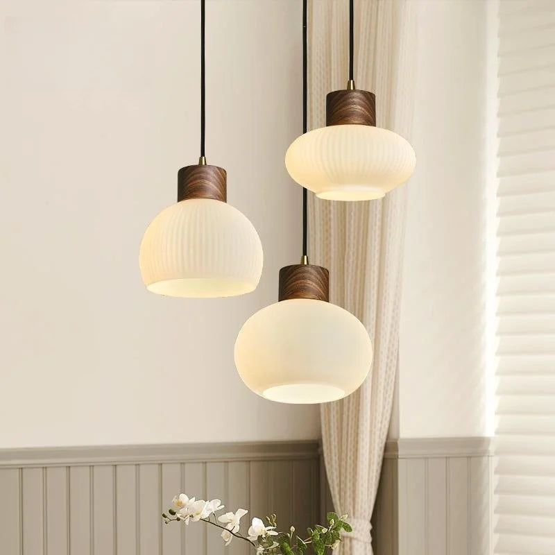 White Glass LED Pendant Lights for Modern Minimalist Decoration