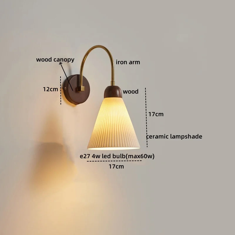 Ceramic Wood LED Wall Lights Modern Bedside Lamp for Home Decor