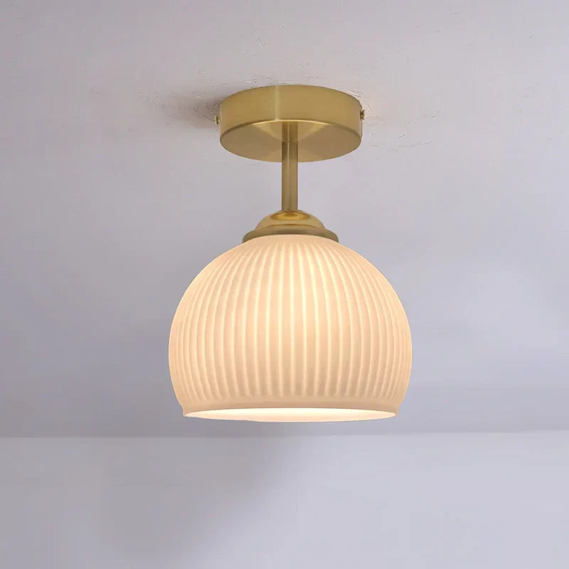 Copper Glass LED Ceiling Light for Indoor Balcony Kitchen Porch Decor